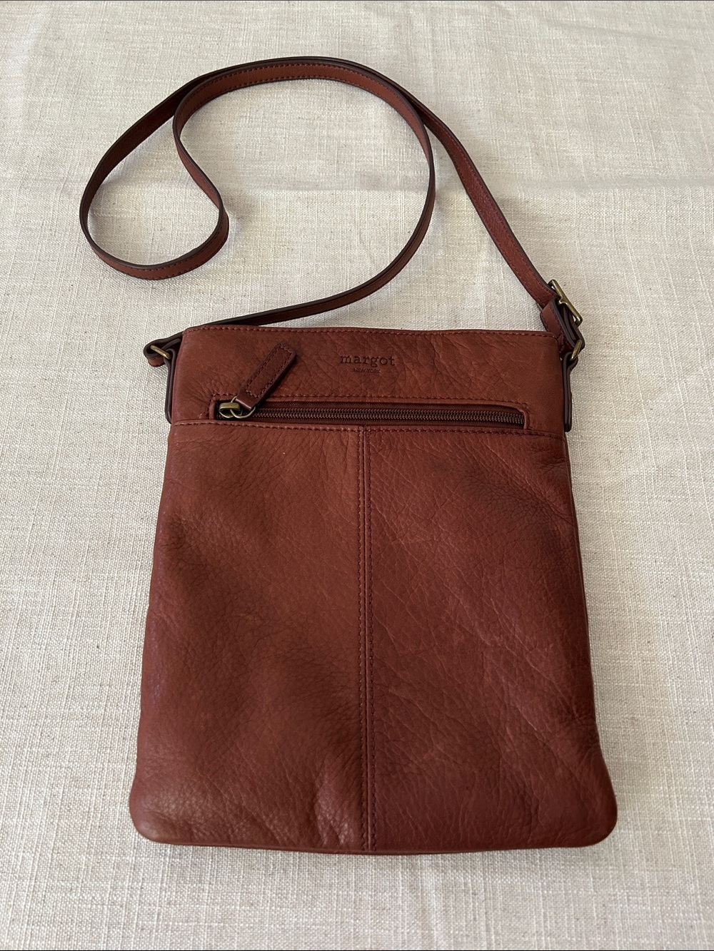 Margot New York Leather Crossbody Bag Brown Classic Minimalist Travel - Picture 12 of 14